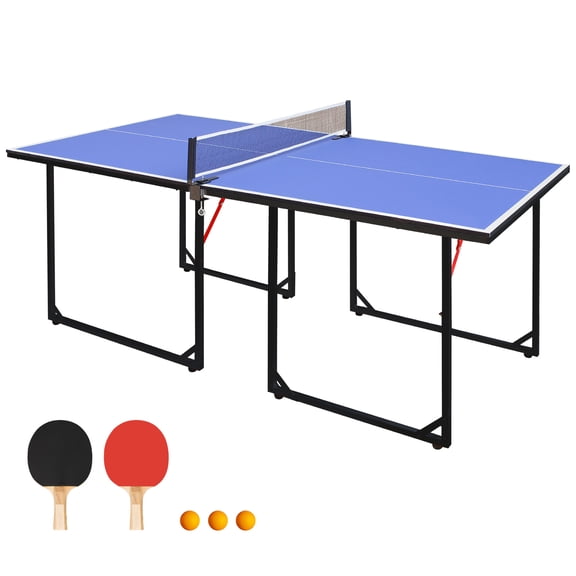 HooKung 6ft Ping Pong Table Foldable Table Tennis Table for Indoor Outdoor with Net, Table Tennis Paddles and Balls, Multi-Use Family Game Table for Kid Teenager Adult