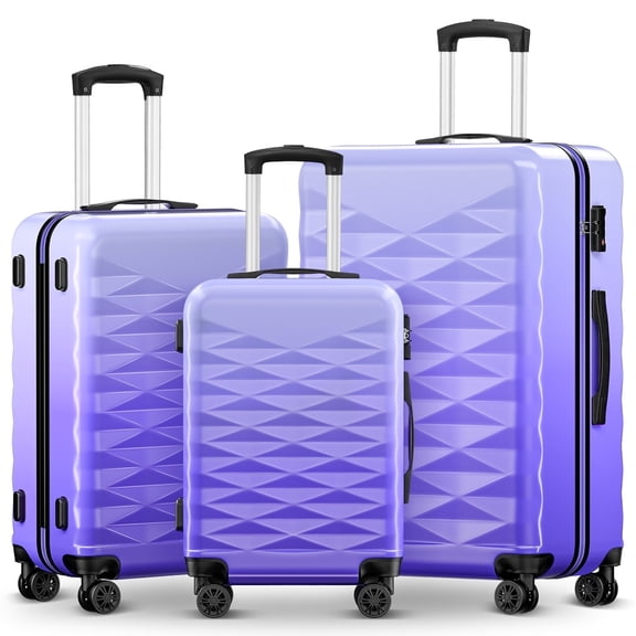 3 Piece Luggage Sets 20"/24"/28" ABS PC Lightweight Hardshell Suitcase with Spinner Wheels and TSA Lock,Purple
