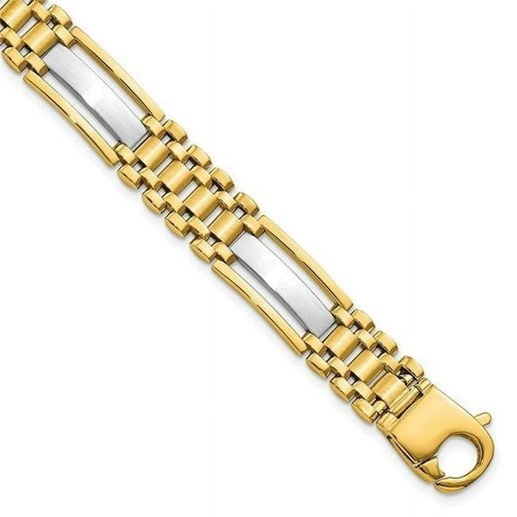 Primal Gold 14 Karat Two-Tone Polished and Satin 8.75 Inch Mens Link Bracelet
