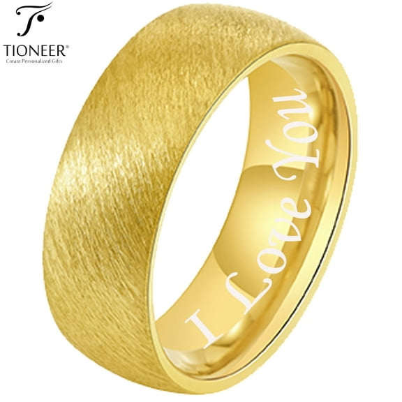 Tioneer 14K Gold Plated or Black IP Brushed Tungsten Ring High Polished Inside for Men and Women 8mm Comfort Fit w/ Free Engraving Options