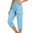 thumbnail image 3 of Cargo Capri Pants for Women Casual Summer Drawstring Elastic Waist Quick Dry Hiking Capris with Pockets, XL, 3 of 7