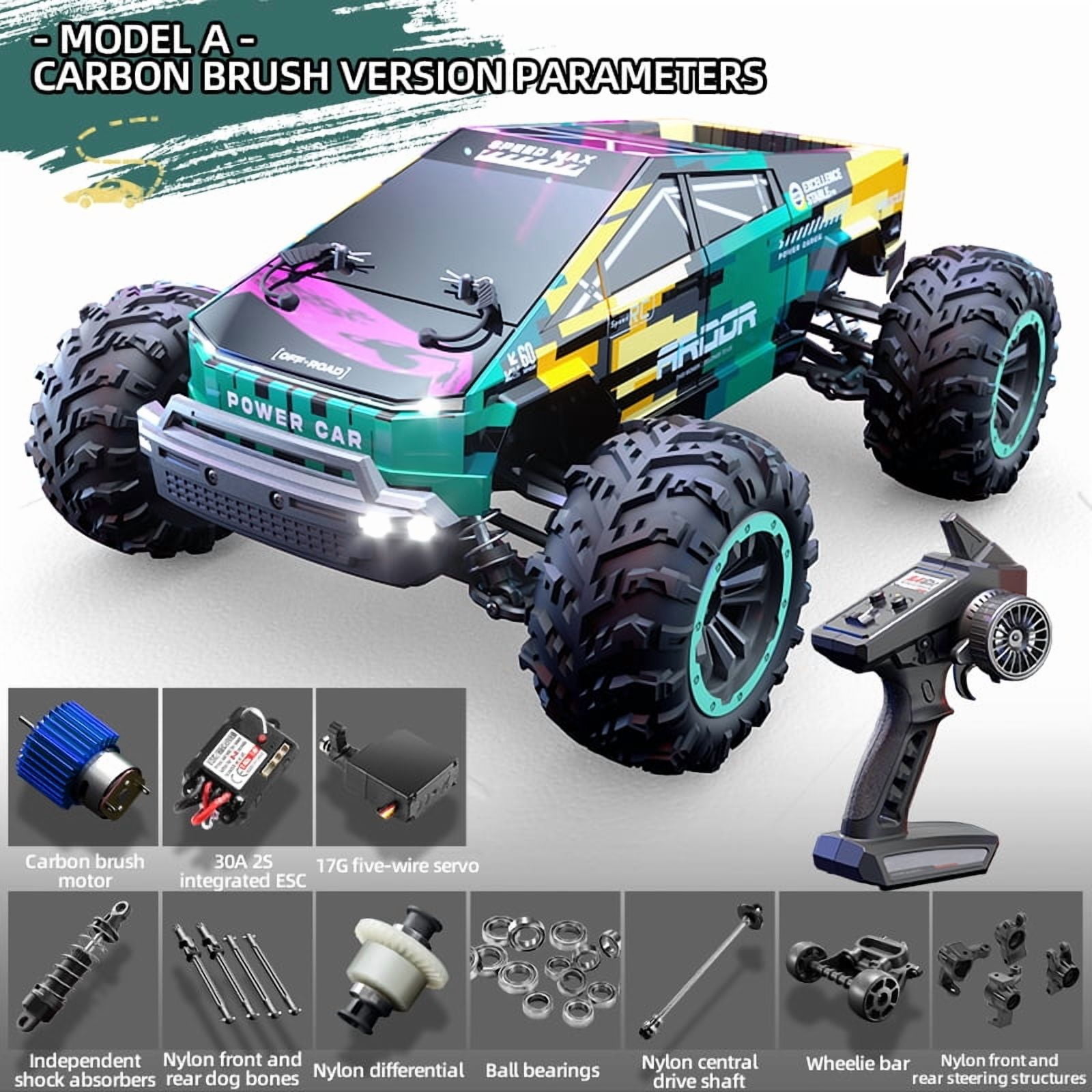 38KM/H High-Speed Off-Road RC Car, 1:12 Scale Brush Motor RC Crawler wiht LED Lights, 2.4GHz Full-Proportional Control Off-Road Truck for Adults & Enthusiasts