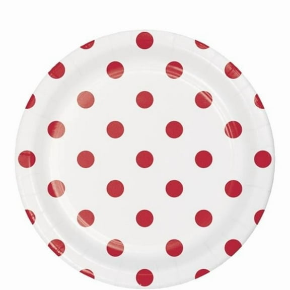 Creative Converting 337054 Dots & Stripes Classic Red Round Dessert Plates, 8 Count