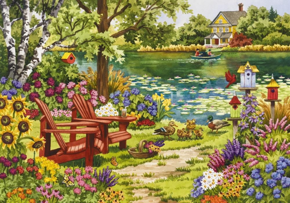 Artist Nancy Wernersbach - 2000-Piece Adult Jigsaw Puzzle - Garden by the Lake