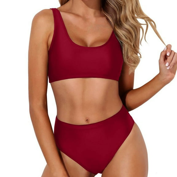 Dgankt Womens Swimsuits Solid Push-up Padded Bikini Set High Waisted Two Piece Swimsuits Beachwear,Sizes S-2XL