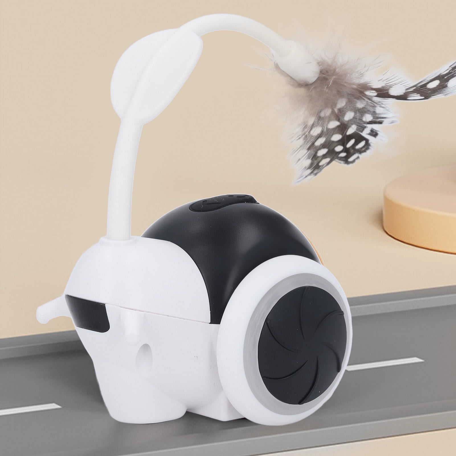 Rupoun Smart Electric Interactive Cat Toy Rechargeable Automatic Moving Exercise Promoting Remote Control Toys with Feather, Black (5.51 in / 14 cm)