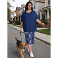 thumbnail image 4 of Homlouue Plus Size Womens Pajama Sets,V-Neck Sleepwear Top&Capri Printed Pants with Pockets,2 Piece Womens Lounge Set(4XL,Blue), 4 of 8