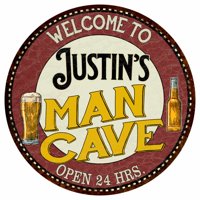 Justin's Man Cave 12" Round Metal Sign Kitchen Bar Red Wall Décor GR14129310