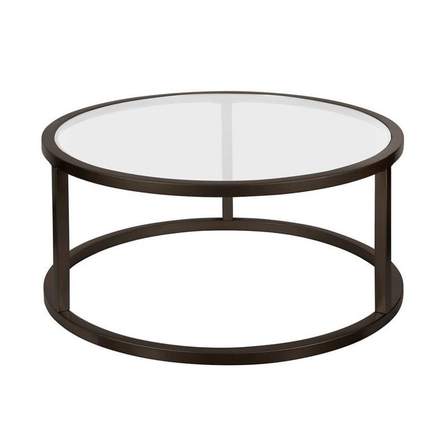 Pemberly Row Table Basse Base Ronde en Métal Pedastal en Finition Noire et Bronze
