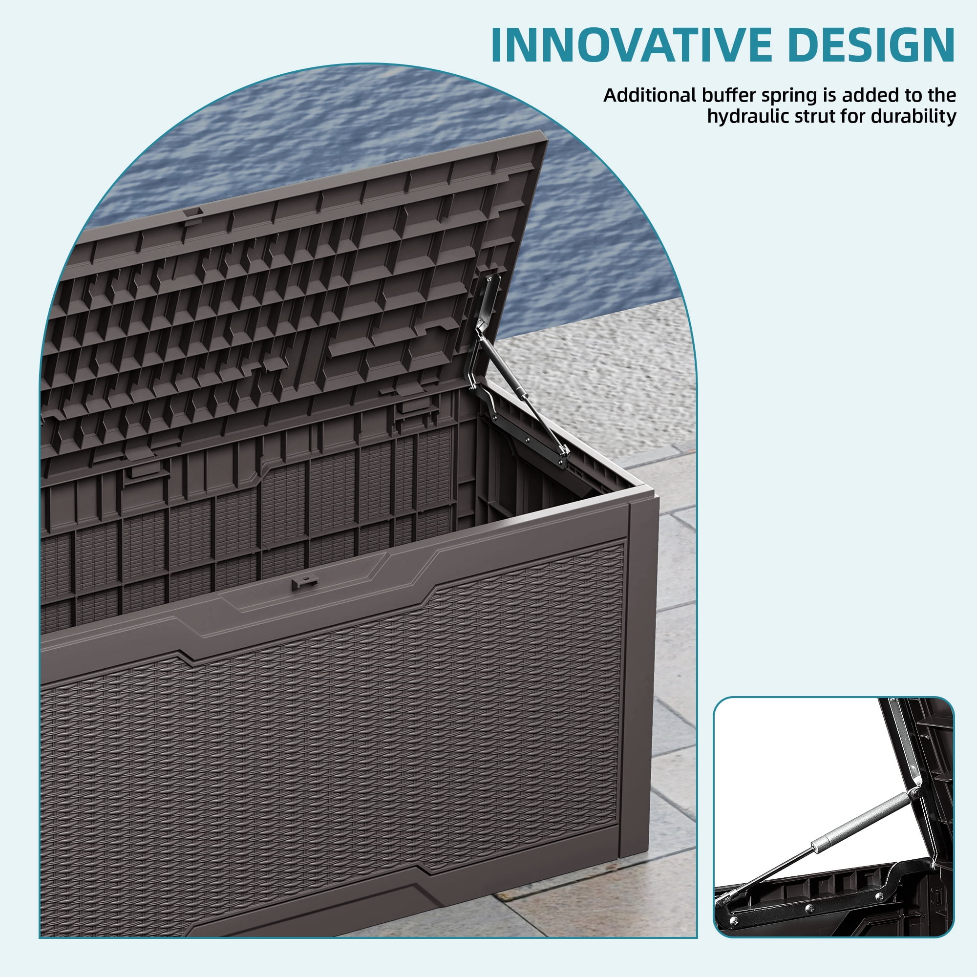 Uforic 80 Gallon Resin Deck Box, Weather Resistant Rattan Outdoor Storage Box, Lockable for Patio Garden Pool Supplies, Dark Brown