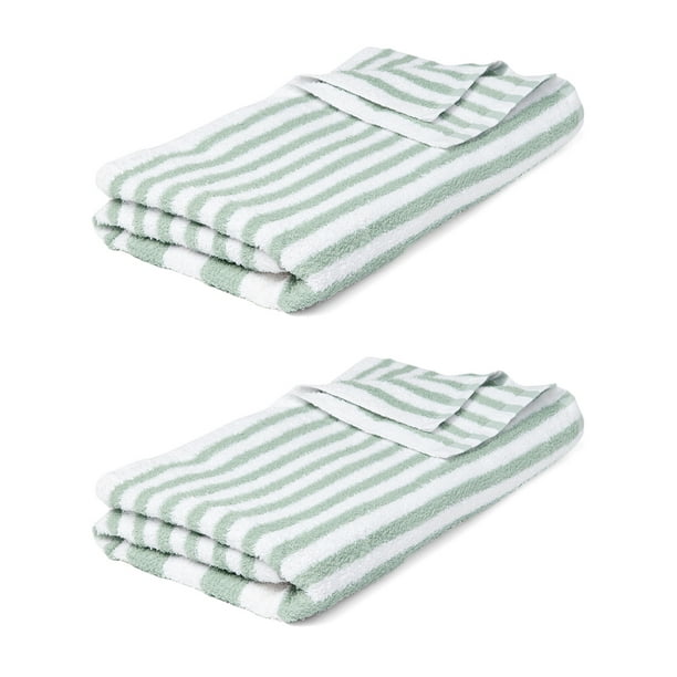 2 Poolside Beach Pool Towels Striped Seafoam & White 360 GSM 100