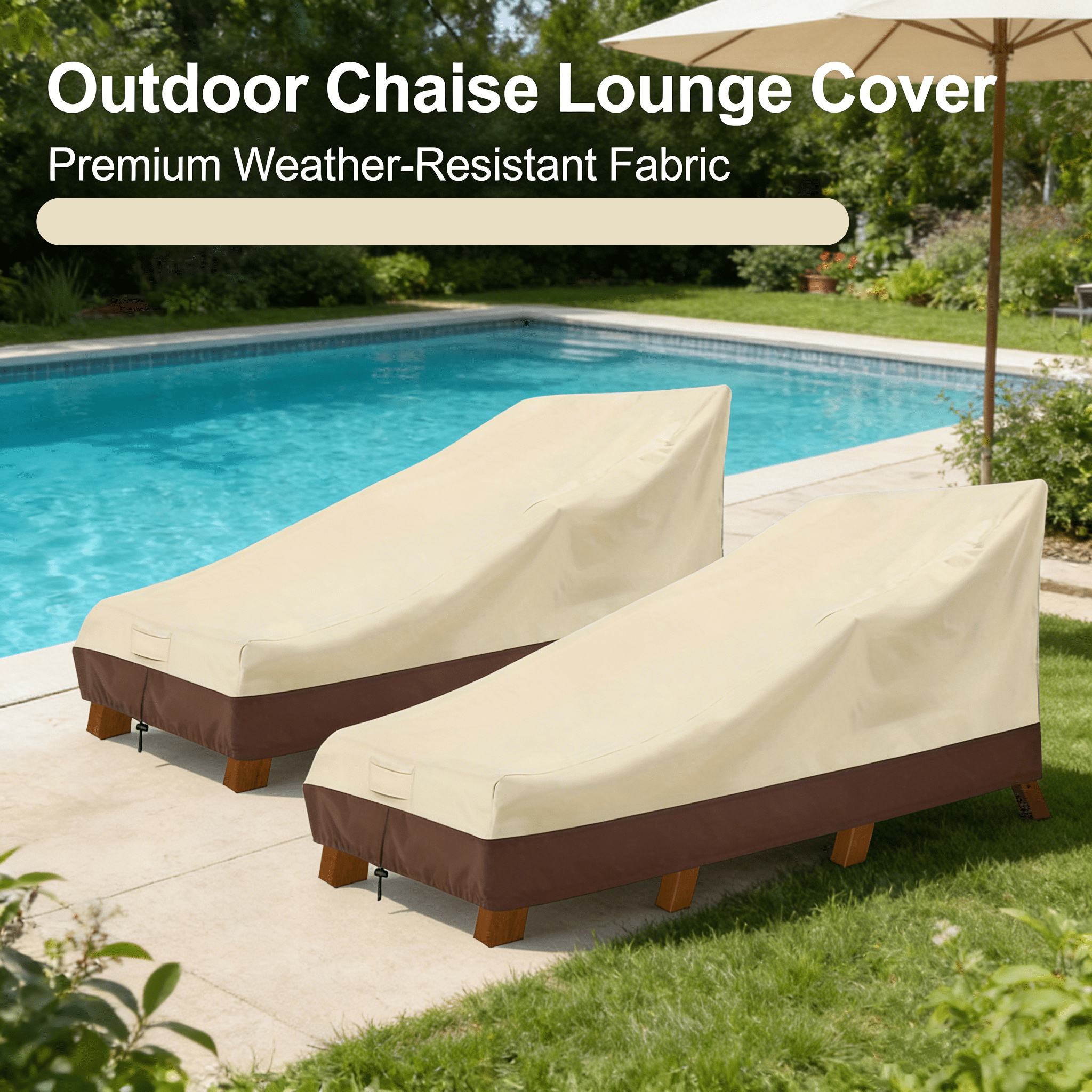 2 Pack Outdoor Lounge Chair Covers, Waterproof Patio Chaise Lounge Covers, Dustproof UV Resistant Furniture Protector