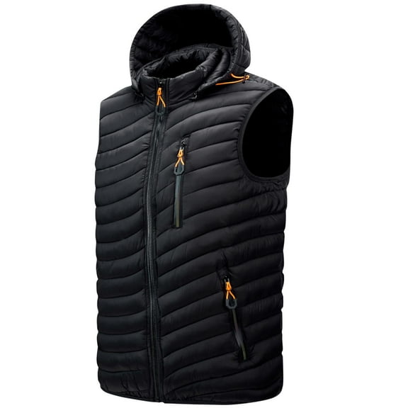 Busydd Men's Outerwear Vests with Hood Sleeveless Solid Color Puffer Vest Casual Lightweight Warm Winter Vest Trendy Oversized Zipper Puffy Vest Plus Size Vest Jacket with Pocket M-5XL