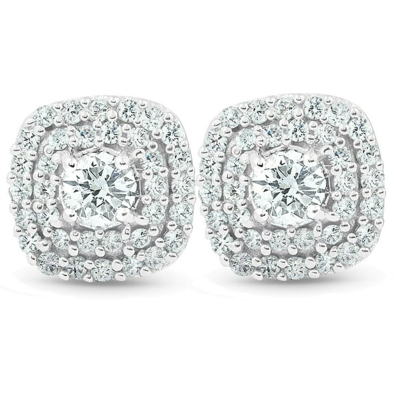 Pompeii 1/2 Ct TDW Genuine Diamond Cushion Halo Studs 10k White Gold 1/3" (IJ,I1)