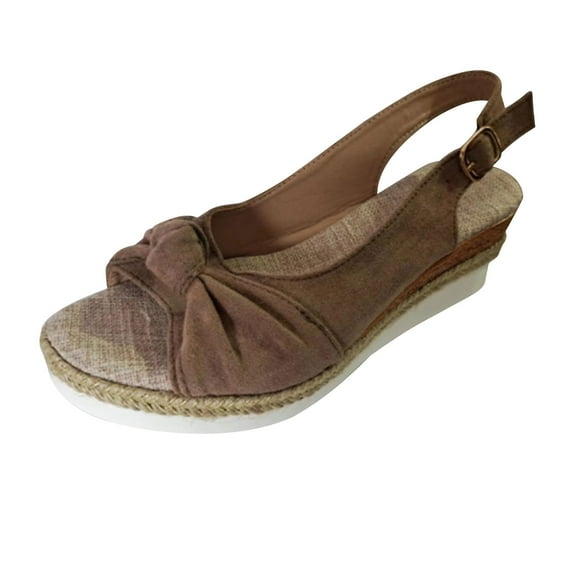 Nrmvnmi Women's Wedge Espadrille Sandals Summer Open Toe Large Size Faux Suede Bow Casual Dressy Platform Sandals Beach Shoes Khaki Mothers Day Gifts