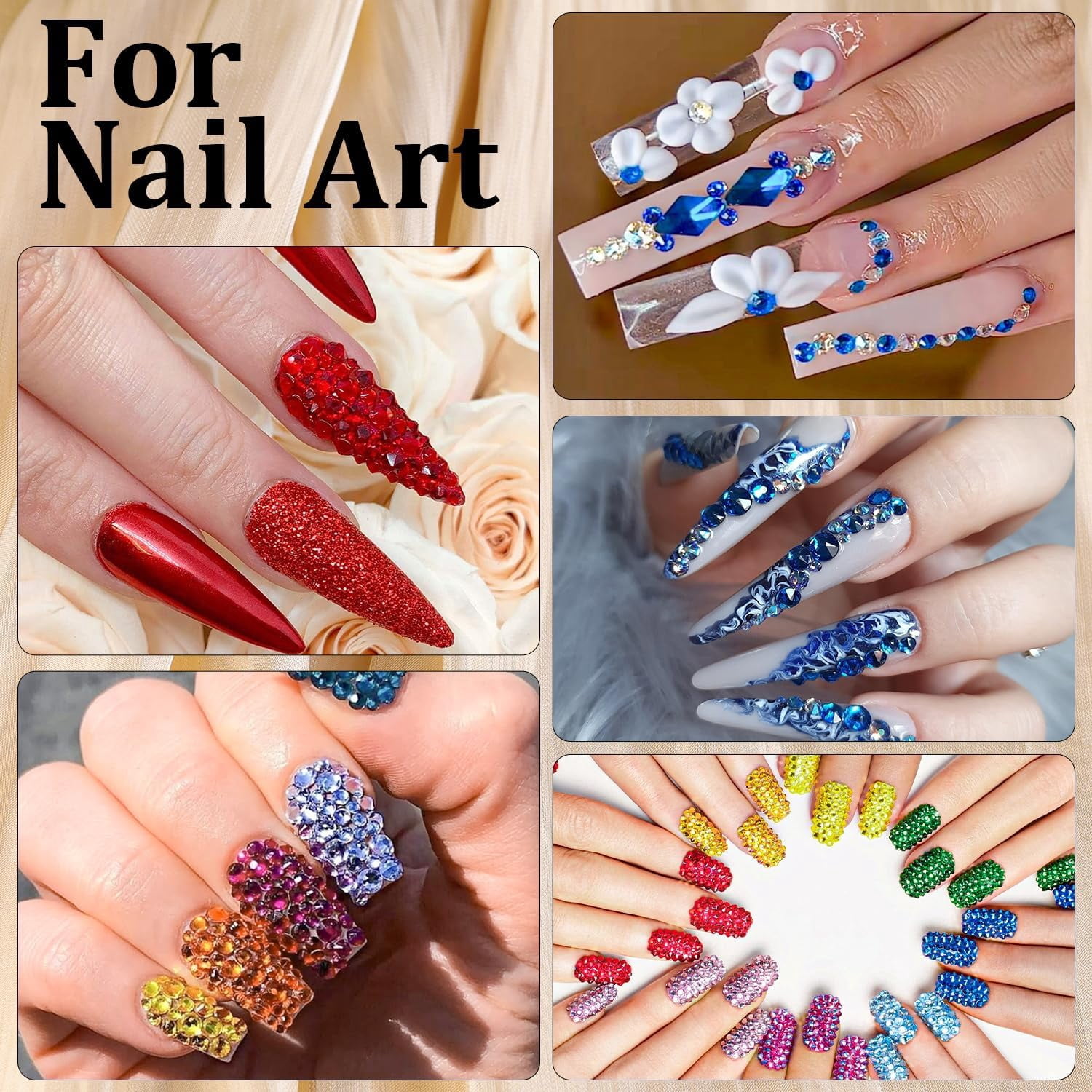 Strasssteine Set – 3440 Stück, 12 Farben, AB Kristall & Runde Steine – Für Nageldesign, DIY & Basteln
