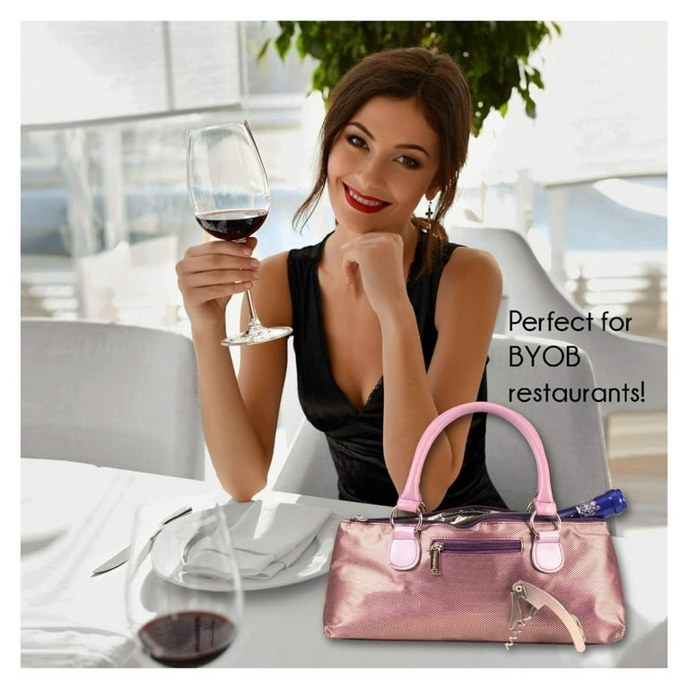 Wine Clutch Bag Thermal Insulated Trendy Women s Carry Tote Holds Red White 750mL Bottles Trendy Fashion Incl. Portable Waiter Corkscrew