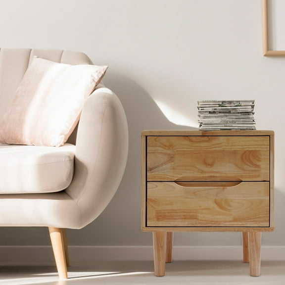 Modern Rubber Wood Bedside Table with 2 Drawers, Compact Storage, Fashionable Nordic Design, Easy Assembly, Ideal for Bedroom & Living Room