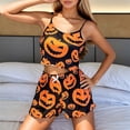thumbnail image 6 of Wuxian Ladies' Halloween Pajamas Set 2 Piece Set Spaghetti Strap Funny Pumpkin Ghost Printed And Shorts Sleepwear Suite For Women Comfortable Soft Home Wear,M, 6 of 7