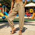thumbnail image 6 of Jerdar Women's Linen Elastic High Waist Jogger Pants Casual Drawstring Trousers with Hollow Out Trim and Pockets Loose XXXL, 6 of 7