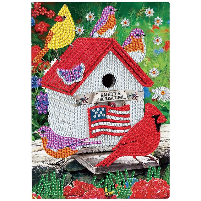 Cuadros Decorativos 5D DIY A5 50 páginas Kits de casa de pájaros de cuaderno de taladro con forma especial parcial (WXB160) Likrtyny embutido en tela
