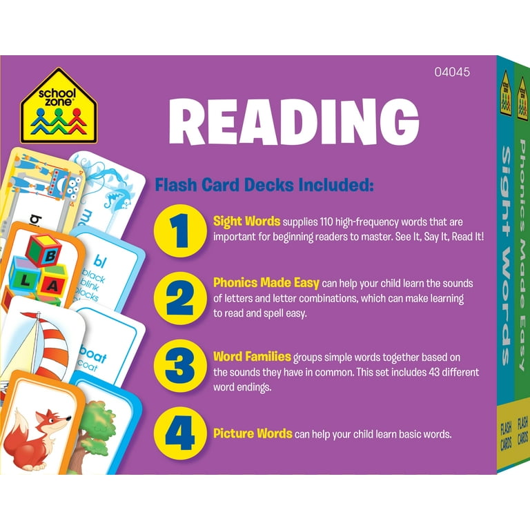 School Zone, Reading 4-Pack Flash Cards, 56ct, Pre-K and K
