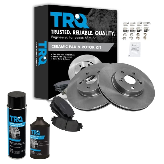 TRQ Front Ceramic Brake Pad & Rotor Kit w/Chemicals for Corolla Matrix Vibe xD BKA16604