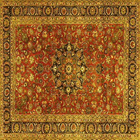 Ahgly Company Machine Washable Indoor Square Persian Yellow Traditional Area Rugs, 6' Square