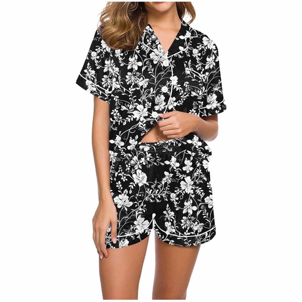 Conjunto de Verano para las Mujeres, Estampado Cuello de Manga Corta Y Pantalones Cortos, Moda Casual de Dos Piezas