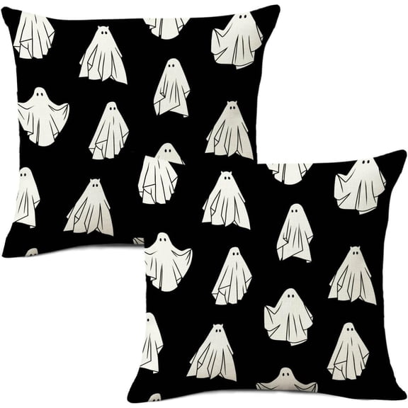 Halloween Pillow Covers 18x18 Set of 2 Autumn Decorative Seamless Ghosts Throw Pillow Cases Black Cushion Covers Outdoor Patch,Farmhouse,Thanksgiving,Home Décor