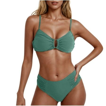 OSFVNOXV Push Up Swimsuits for Women 2-Piece High Waisted Bathing Suit Ruched Bikini Bra Padded Cheeky Swimwear Bottom Savings