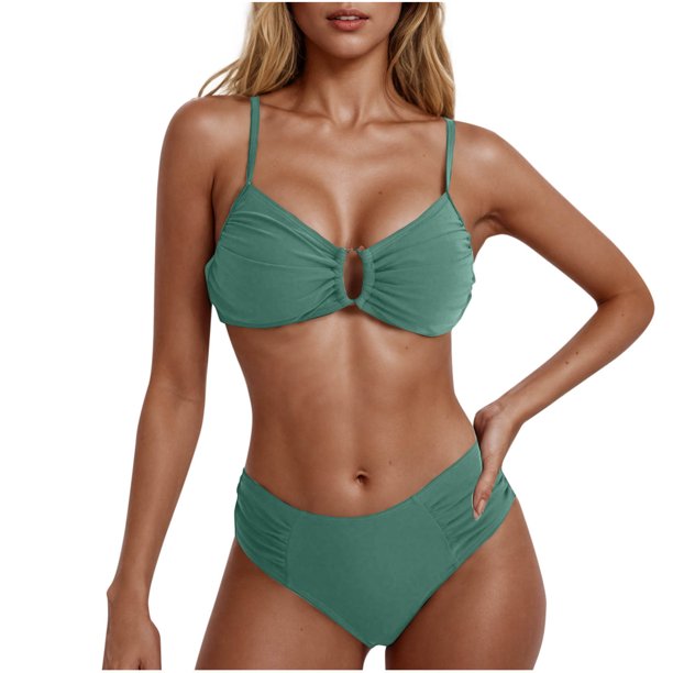 Conjunto de Bikini de Cintura Alta para Mujeres Color Sólido Sexy Colgantes Ajustables Bikini, Diseño de Corte Alto sin Espalda para Piscina, Playa Y Vacaciones