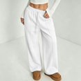 thumbnail image 3 of WULMLEO Women's Wide Leg Sweatpants with Front Seam Detail Elastic Drawstring High Waist Loose Casual Pants with Pockets White L, 3 of 6