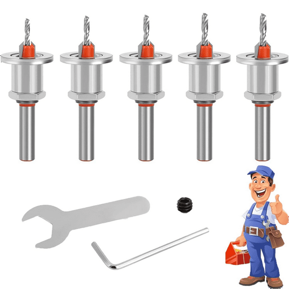 5 PCS Countersink Drill Bit Set, Countersink Drill Bit Set, Countersink Bits for Wood, Adjustable Depth Drill Bit