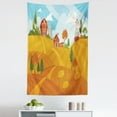 thumbnail image 1 of Farmhouse Tapestry, Landscape of Village Foods and Fresh Air of Country Town Illustration, Fabric Wall Hanging Decor for Bedroom Living Room Dorm, 5 Sizes, Dark Yellow Amber Blue, by Ambesonne, 1 of 1