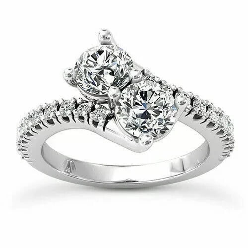 Toi Et Moi Diamond Engagement Ring, Bypass Diamond Wedding Ring, Solitaire With Accents Diamond Ring, Two Stone Diamond Ring, 925 Sterling Silver, 2.2 Ct Simulated Diamond