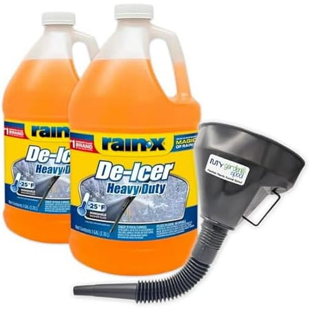 Rain-X De-Icer Windshield Washer Fluid -25F, Two Pack, 2 x 1 Gallon - Visibility, Protection Plastic Funnel Spout for Easy Pouring Hard-to-Reach Vehicles