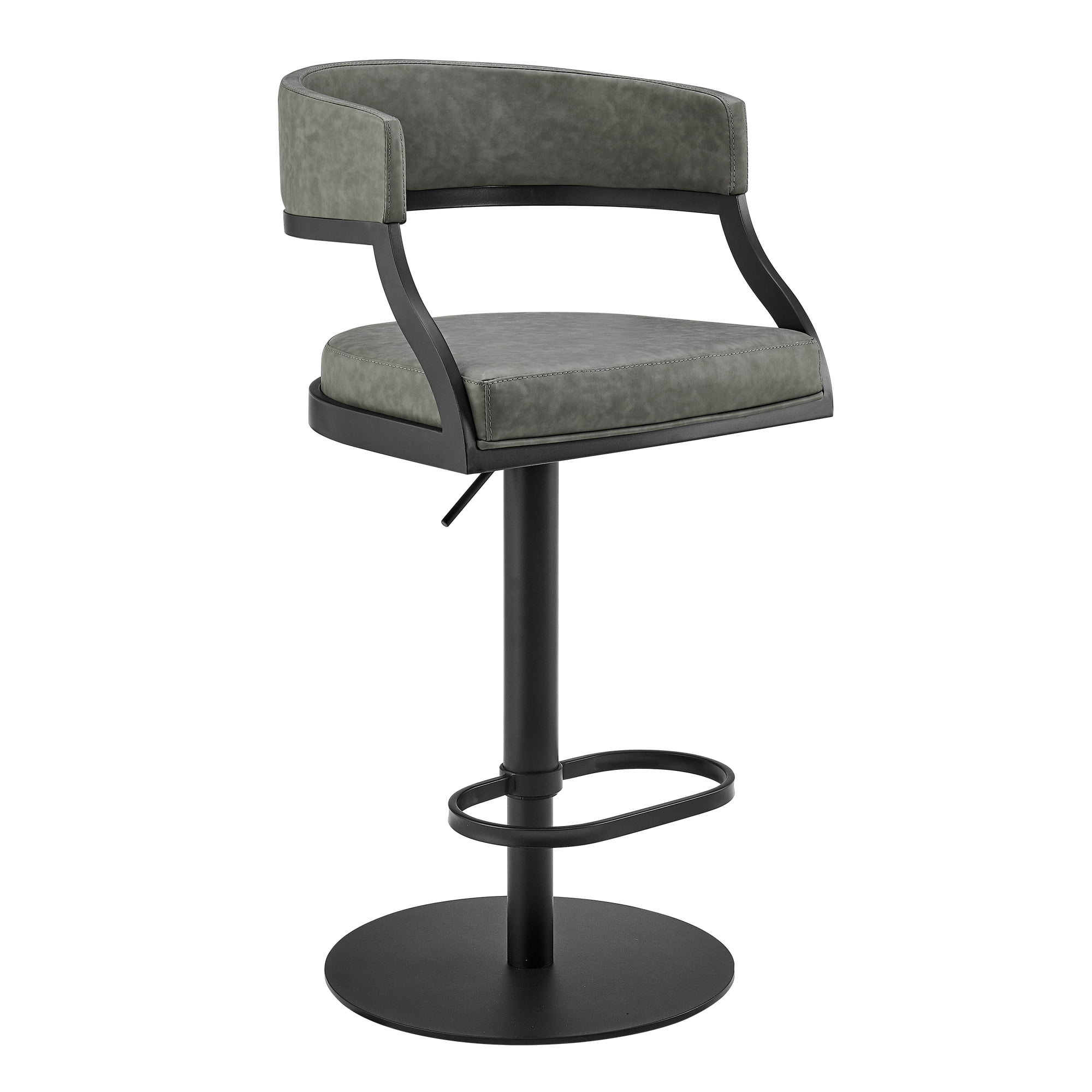 Callie Modern Retro Swivel Metal Adjustable Height Barstool With Faux Leather Seat