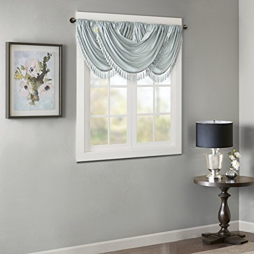 Elena Faux Silk Waterfall Embellished Valance Dusty Aqua 38x46"