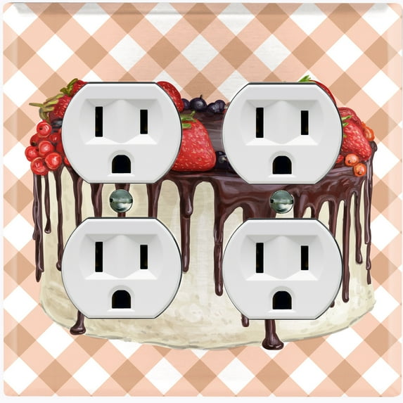 Metal Light Switch Wall Plate Outlet Cover (Vanilla Chocolate Berry Fruit Cake - Double Duplex)