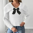 thumbnail image 5 of Cute Sweaters for Women Teen Girls with Bowknot Lapel/High Neck Long Sleeve Knitted Crop Plain Pullover Winter Tops (XL, White), 5 of 6