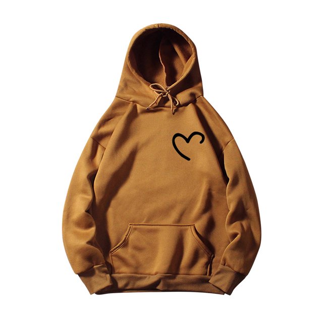 Gibobby Sudadera cómoda para mujer Sudadera con capucha de color sólido informal para mujer Suéter con capucha estampado de amor con bolsillos (Marrón, XXL)