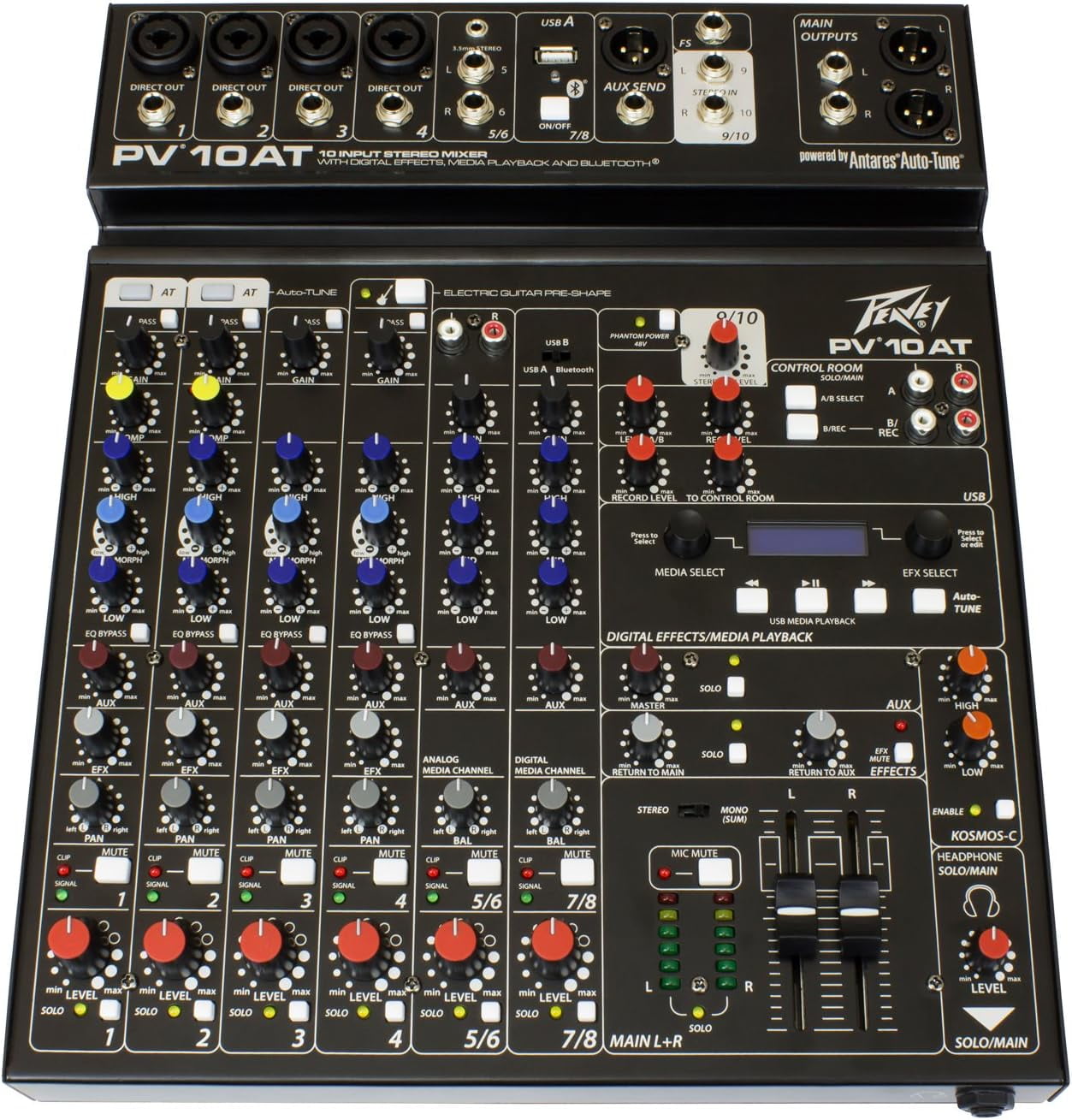 Peavey PV 10 AT 10 Channel Compact Mixing Mixer Console with Bluetooth Auto-Tune pitch correction + 2 1/4" & 4 XLR Cables