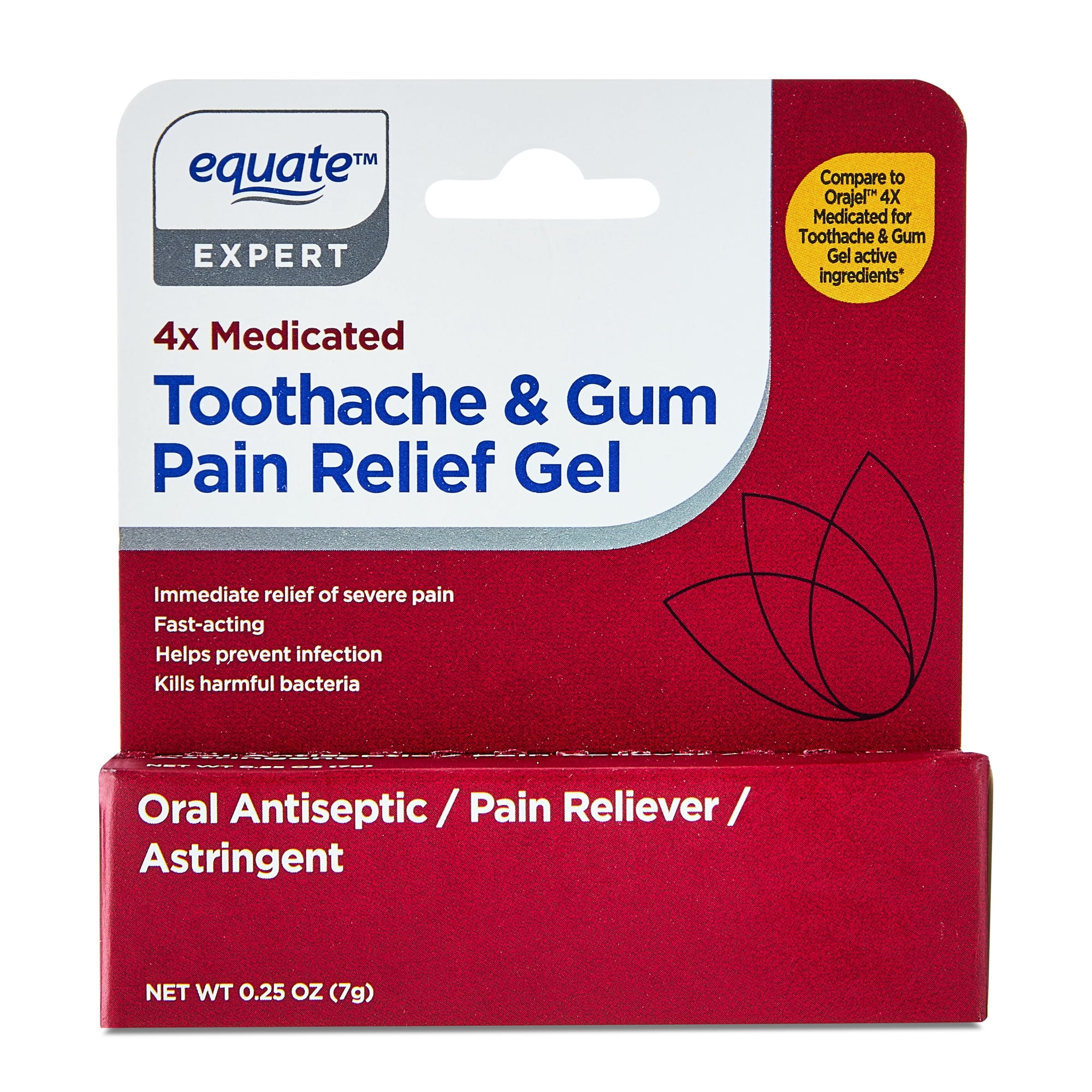 Equate 4X Medicated Toothache and Gum Pain Relief Gel, 0.25 oz