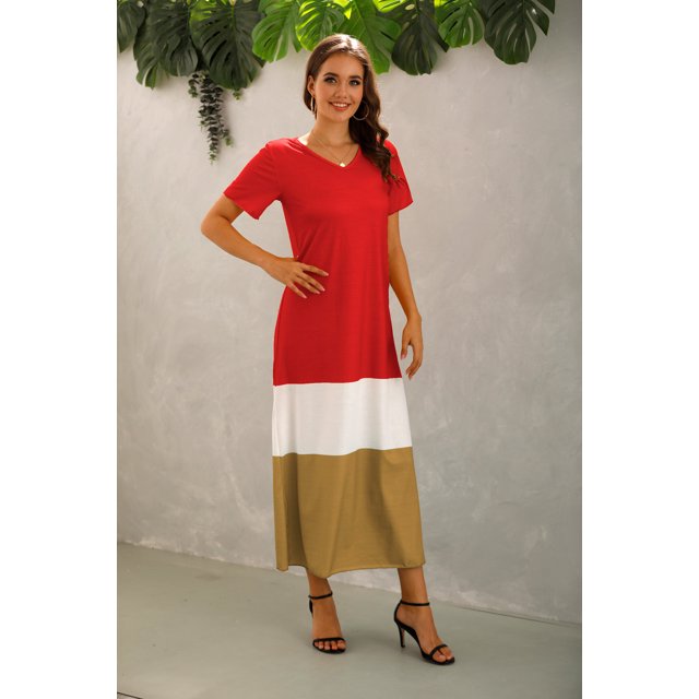 Nouvelle Robe Décontractée à Manches Courtes Col en V pour Femmes