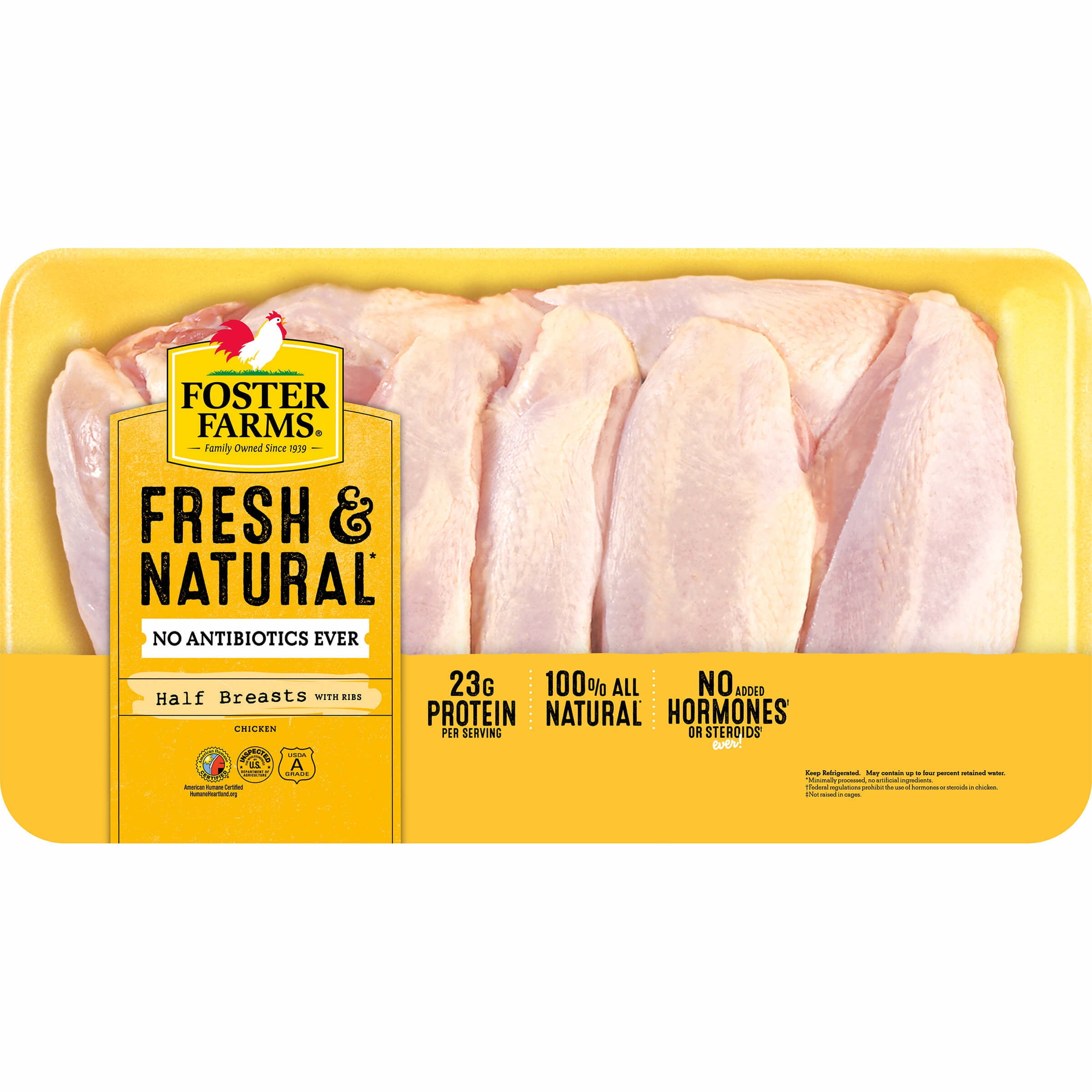 Foster Farms Fresh & Natural Cage Free Split Chicken Breast With Ribs  56-104 oz ( lb) Tray 