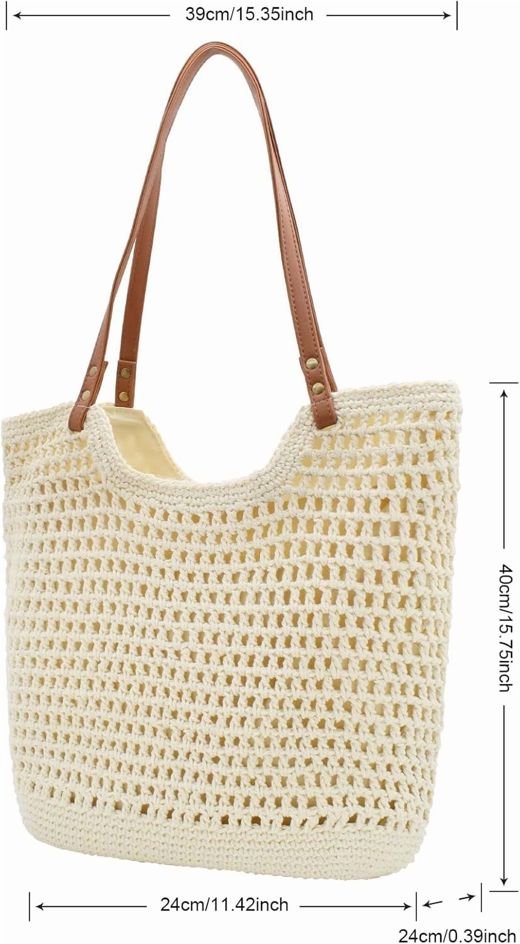 CAILDANL Boho Crochet Summer Handbag Handmade Cotton Rope Knit Shoulder Bags for Women Bohemia Tote for Travel