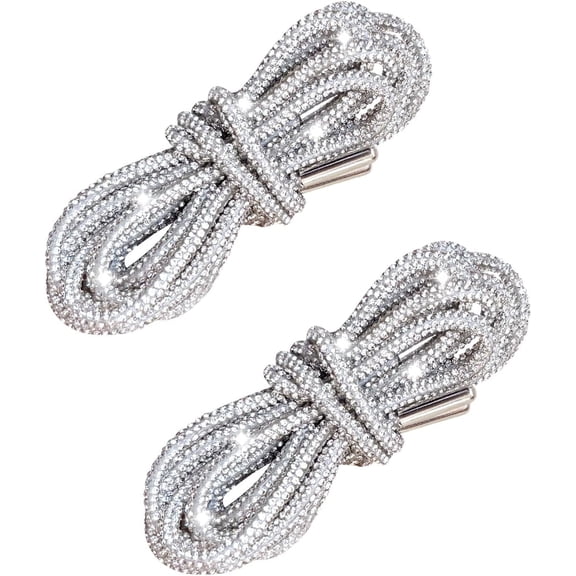Bling Shoe Laces for Sneakers & Concert Outfits - 2PCS Rhinestone Sparkle Laces, Metallic Glitter Rope for Boots, Hoodies, Rave Costumes, Festival Accessories (47" Length, Silvery)