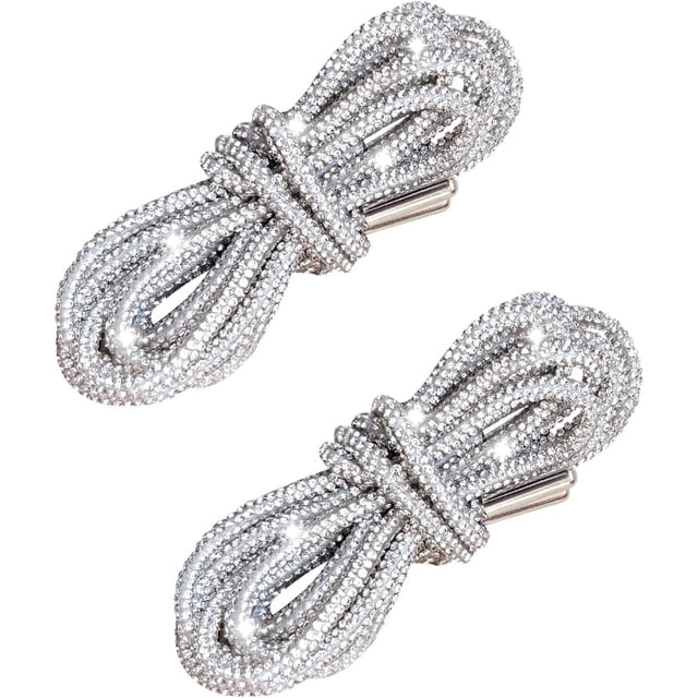 Bling Shoe Laces for Sneakers & Concert Outfits - 2PCS Rhinestone Sparkle Laces, Metallic Glitter Rope for Boots, Hoodies, Rave Costumes, Festival Accessories (47" Length, Silvery)