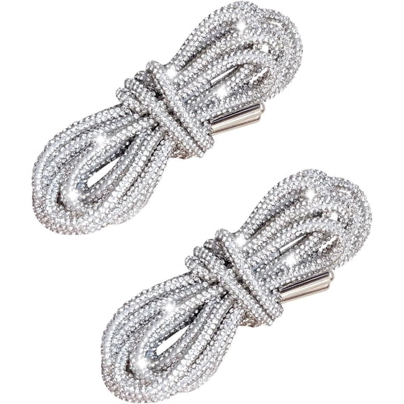 Bling Shoe Laces for Sneakers & Concert Outfits - 2PCS Rhinestone Sparkle Laces, Metallic Glitter Rope for Boots, Hoodies, Rave Costumes, Festival Accessories (47" Length, Silvery)